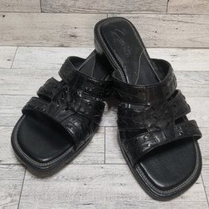 Clarks Slide Sandals Comfort Shoes Womens Size 8M Black Slip On Open Toe Leather